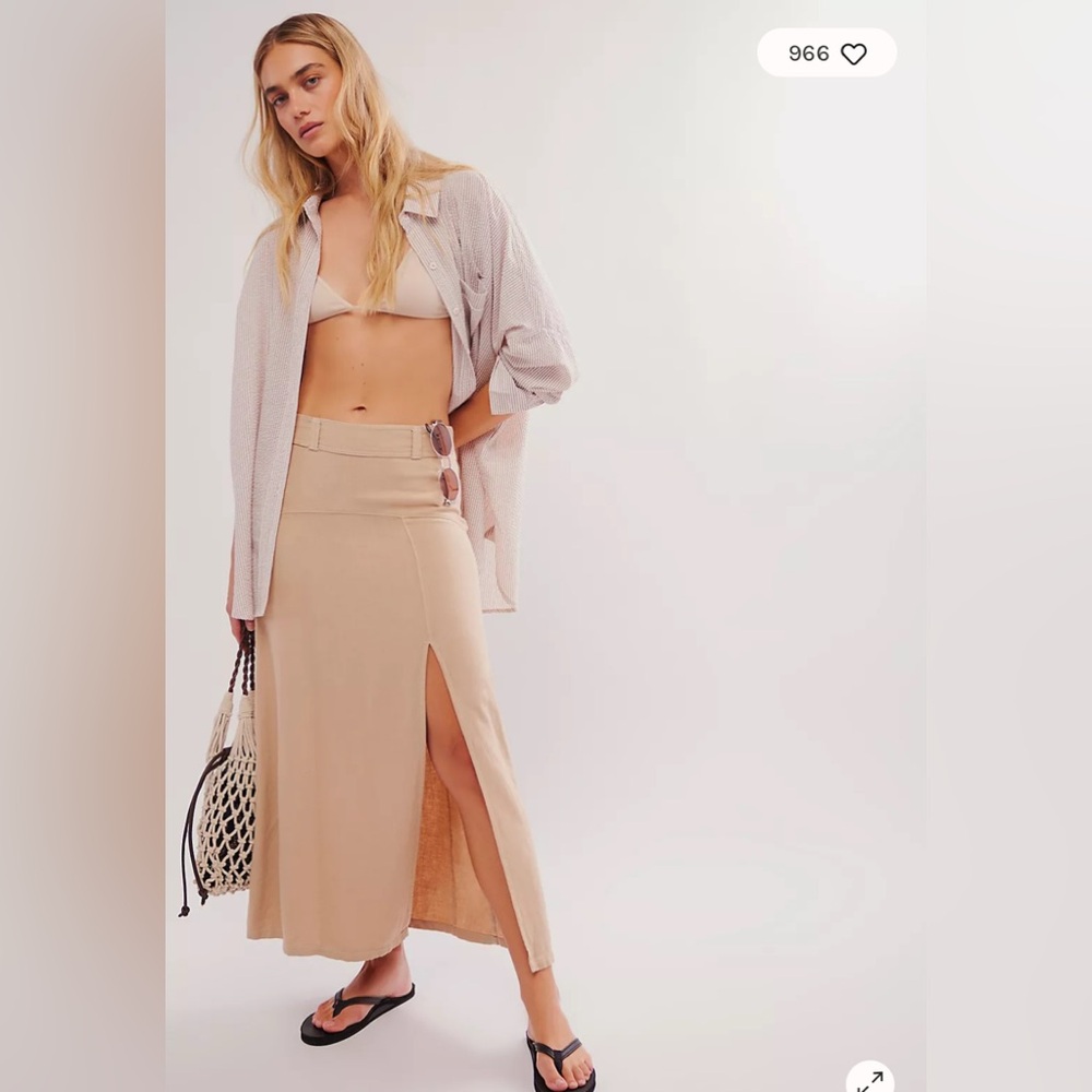 Free People Isla Maxi Skirt Linen In Semolina Sz 8